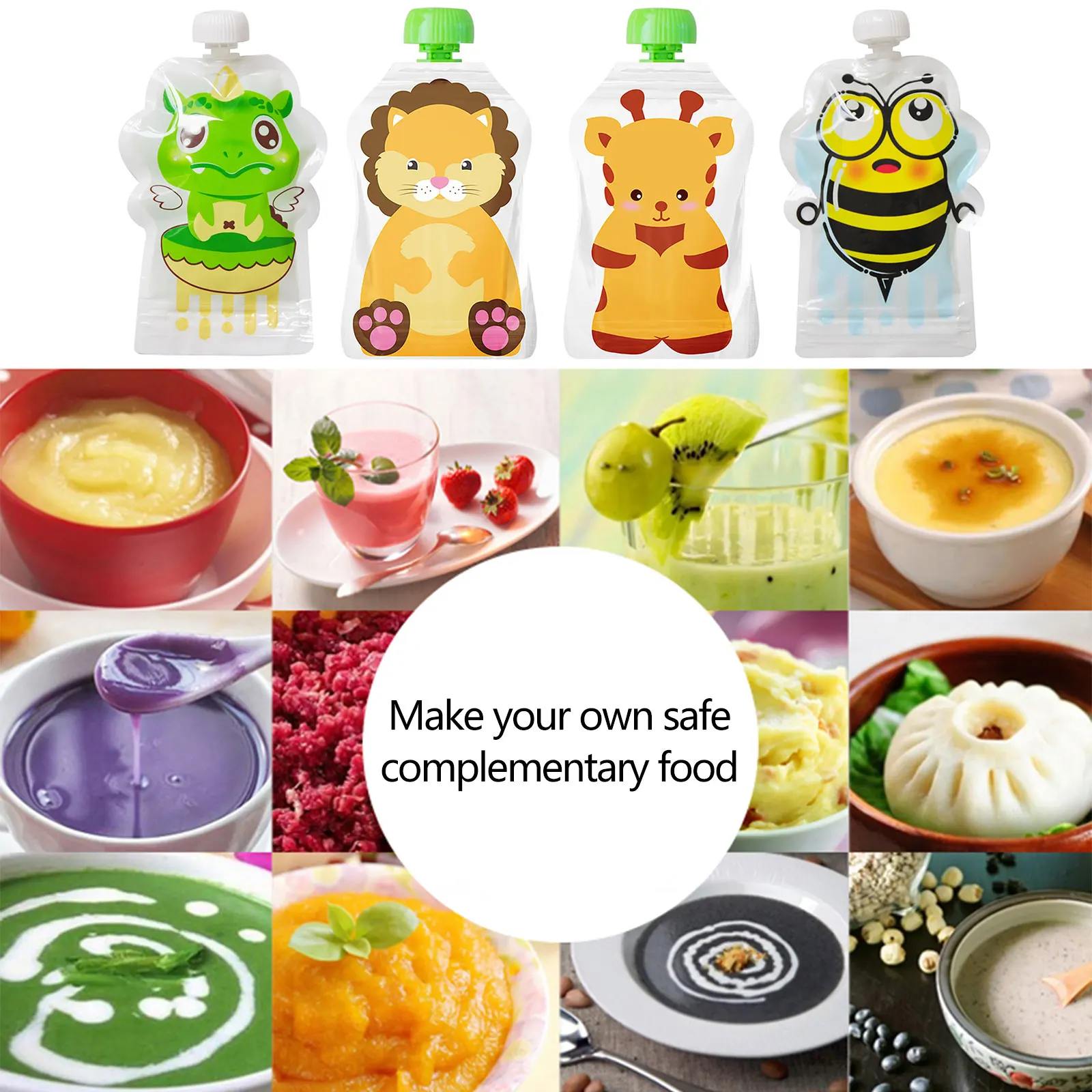 Baby Food Pouches Reusable - 4 قطعة حقيبة تخزين المواد الغذائية