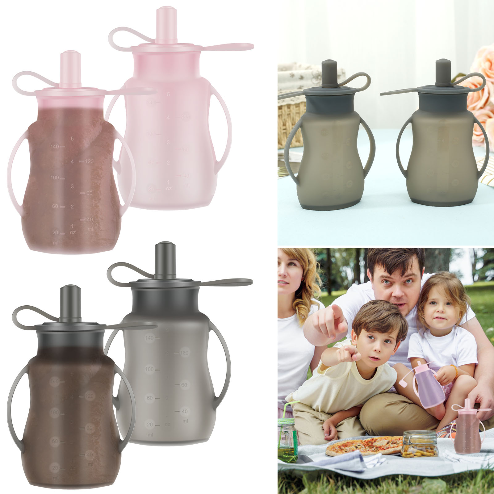 Baby Food Pouches Reusable - 2 قطعة أكياس تغذية الطفل سيليكون